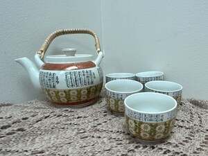 Vintage Japanese Kutani Kinzan Hand-Painted Tea Set with Teapot and 5 Cups
